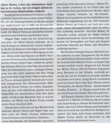 Albert Ramaj, Leiter des albanischen Instituts in St. Gallen, hat vor einigen Jahren ihren Schweizer Briefwechsel entdeckt.